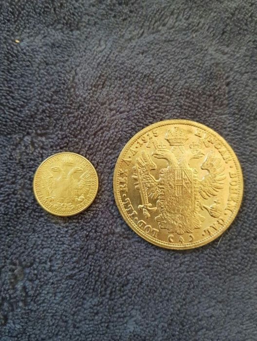 Copie moneda monede de 1 și 4 Franz Joseph Ducati aur cocoșei