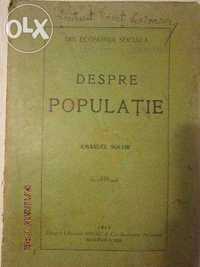 carte veche Emanuel Socor Despre populatie prima editie 1914