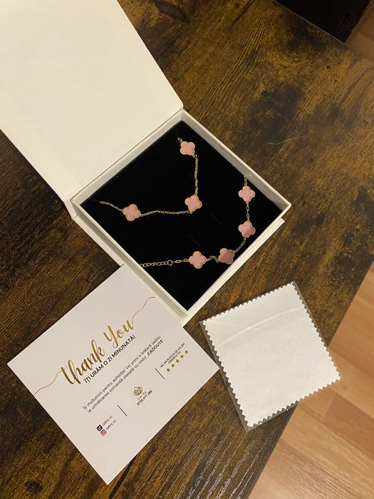 Set bratara cu colier model lucky clover, placat cu aur 18k