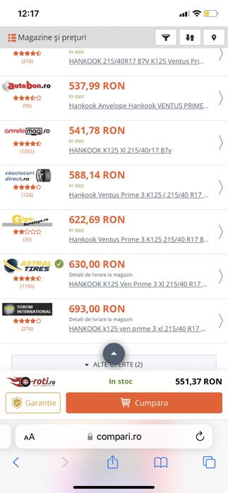 Schimb sau vand Jante 17 cu cauciucuri hankook 215 40 r17