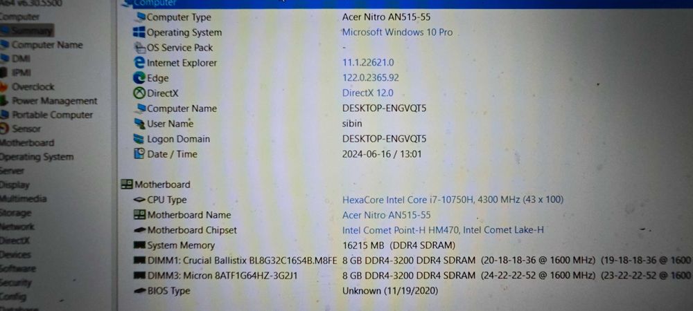 Продавам Acer Nitro AN515-55, i7-10750H, 16GB RAM, GeForce GTX 1660 Ti