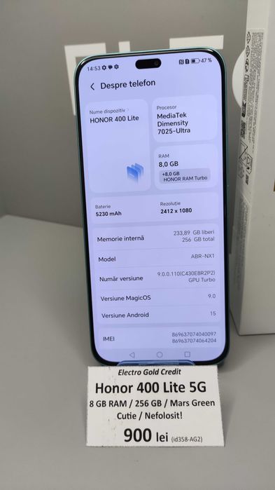 Honor 400 Lite 5G 8GB RAM/256GB/Mars Green/Produs nefolosit ID358-AG2