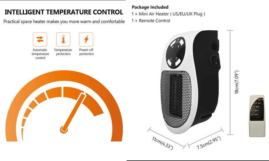 Aeroterma portabila pt priza 500W. Ideal pentru cabane, hotel. Noua!