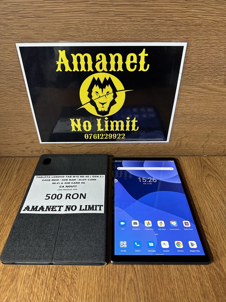 AMANET NO LIMIT: Tableta Lenovo Tab M10 HD 4G Ca Nou Garantie si Bon.