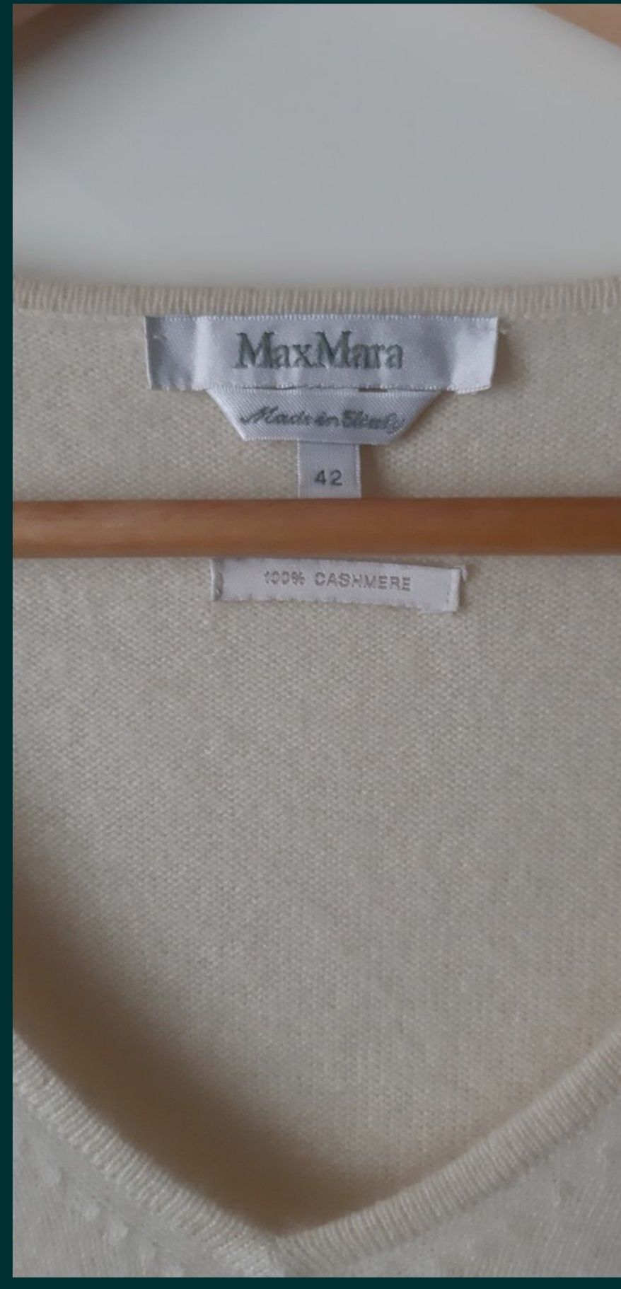 Pulover Max Mara,casmir pur 100%,alb ivoire,fin,pufos,superb M