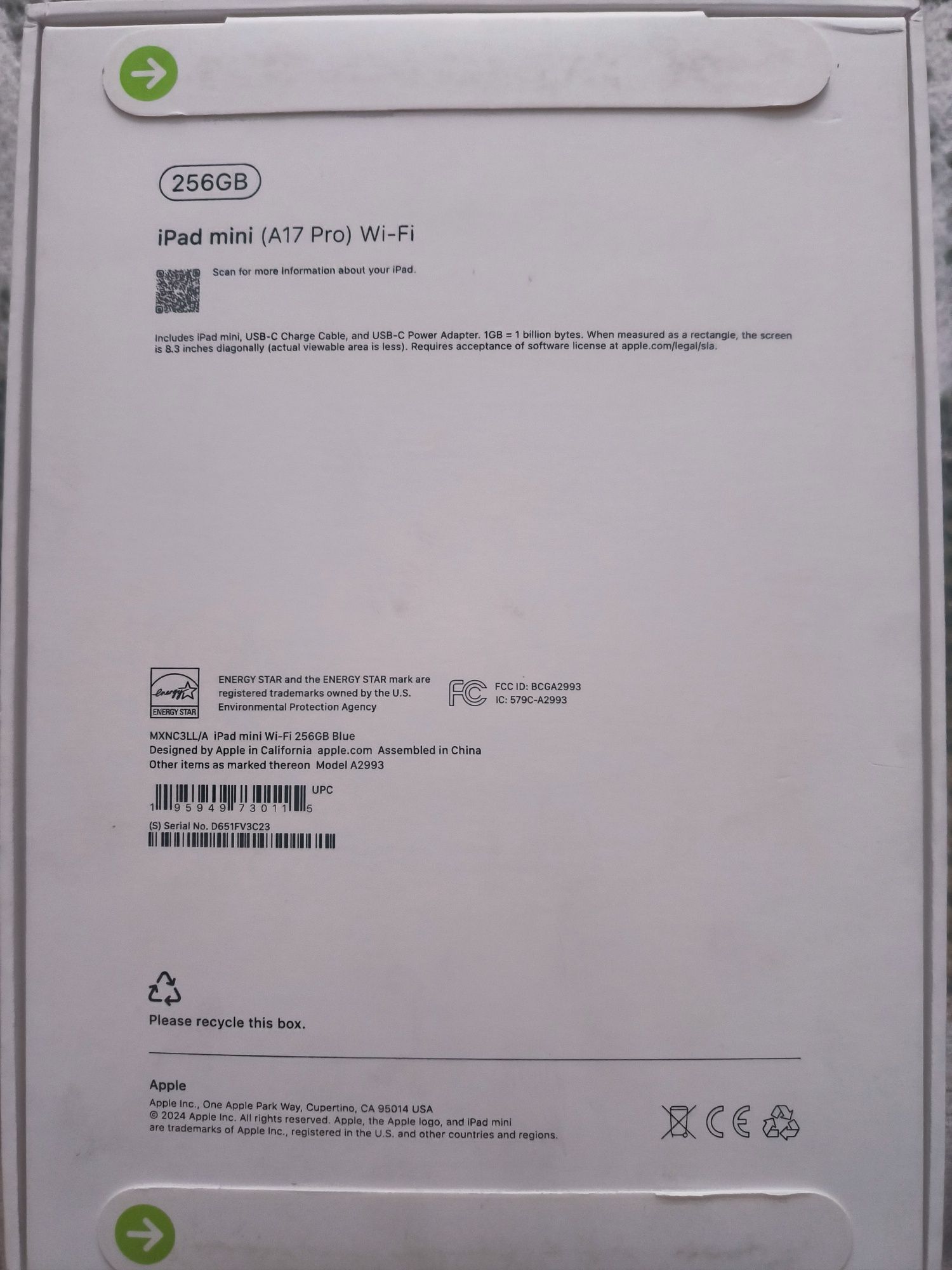 iPad mini (A17 Pro) - Tech Specs 256gb