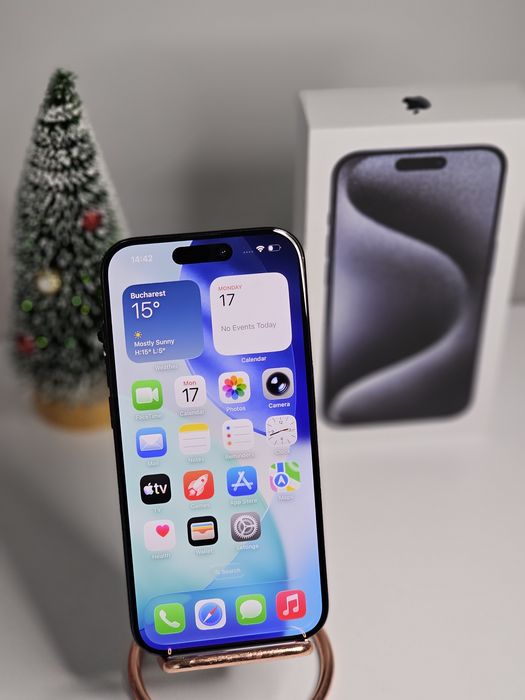 iPhone 15 Pro blue titanium 94% full box impecabil
