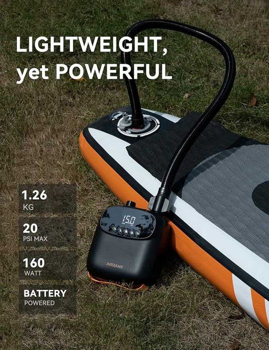 AIRBANK Мини електрическа въздушна акумулаторна, автоматична SUP помпа
