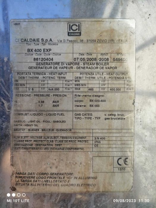 Cazan abur de presiune joasa 708 kg/h CI CALDAIE BX 400 EXP