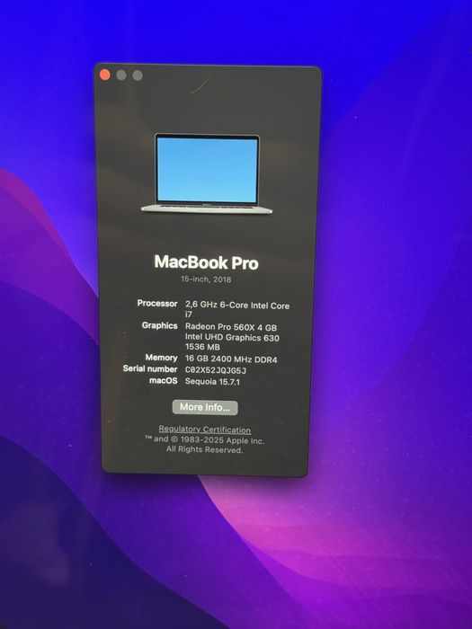 MacBook Pro 15" 2018 16GB/ 512SSD / i7  A1990