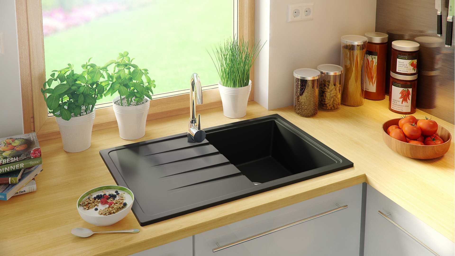 Кухненска мивка от Гранит модел Милано 780 x 500 mm - Черна