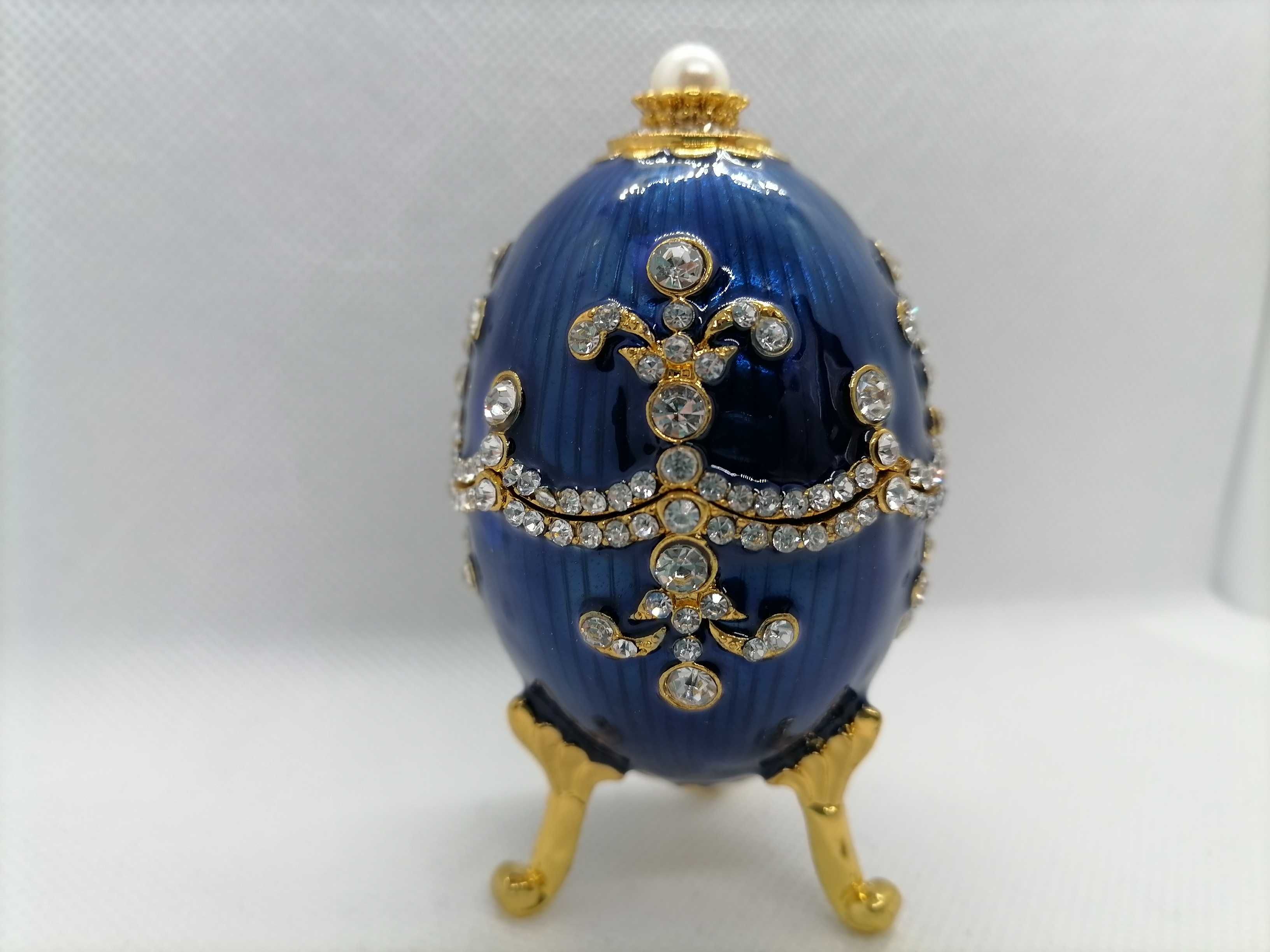 Cutie Bijuteri Ou Faberge Royal Blue Pearle Metal + Cristale + Cutie