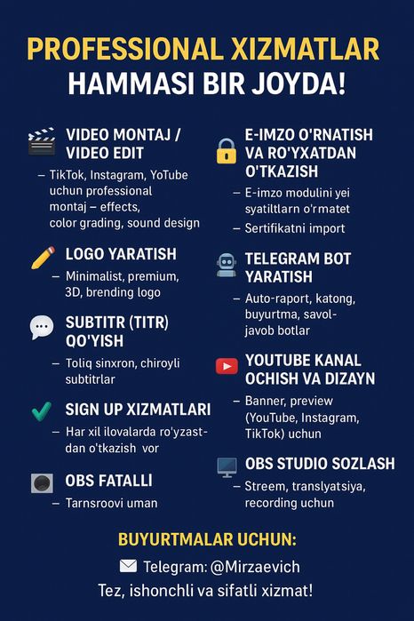 Smm-mobilografiya-dizayner-it xizmatlarimizni taklif qilamiz