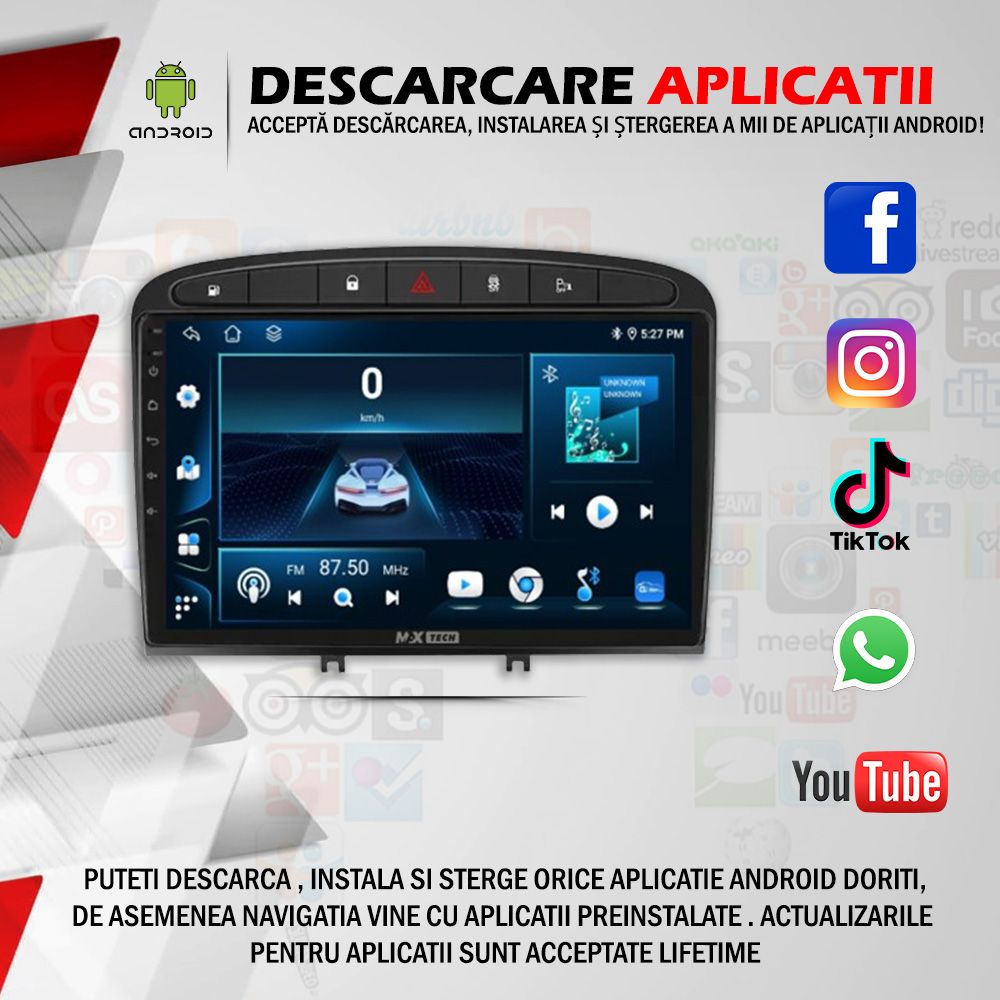 Navigatie Peugeot 308 / 408 2006-2014 Dedicata Android GPS, Wi-Fi, BT