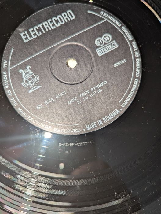VG+ ELECTRECORD DISC TEST STEREO reglare verificare pick-up platane