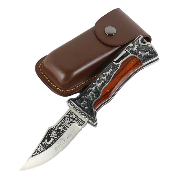 Briceag model vanatoresc cu lama blocabila, Columbia, 22 CM husa piele