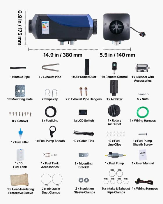 НЕМСКИ 8KW дизелов отоплител, суха дизелова печка + ЛЕД ФЕНЕР