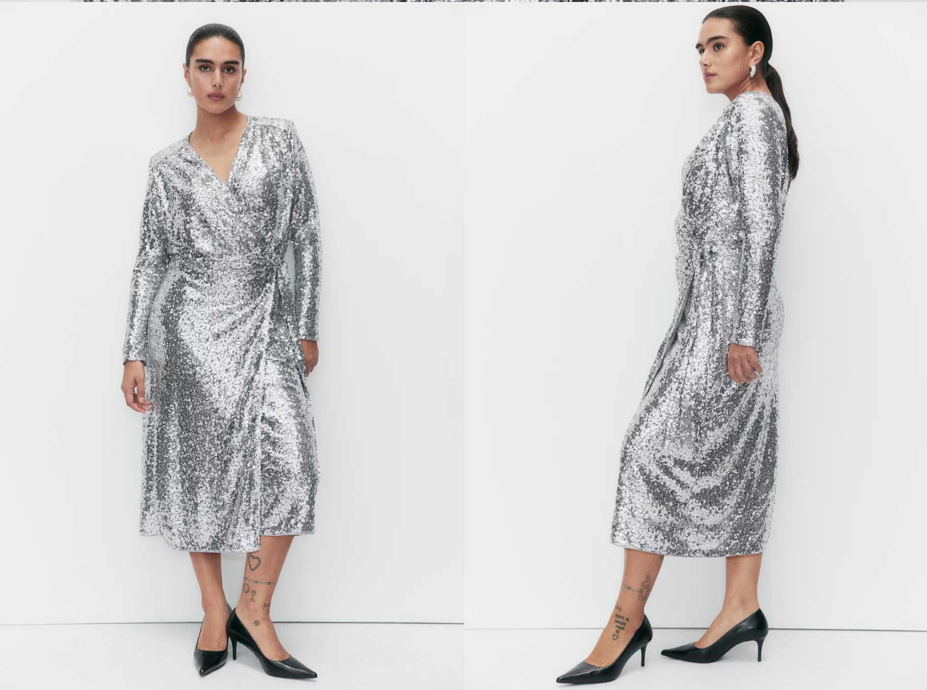 Новое платье-халат с пайетками H&M, размер XL (52/56)