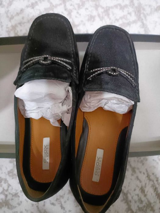 Mocasini GEOX negri, din piele întoarsă