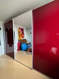 Dressing/Dulap 335/237/70 cm 3 uși culisante oglindă și rosu/visiniu