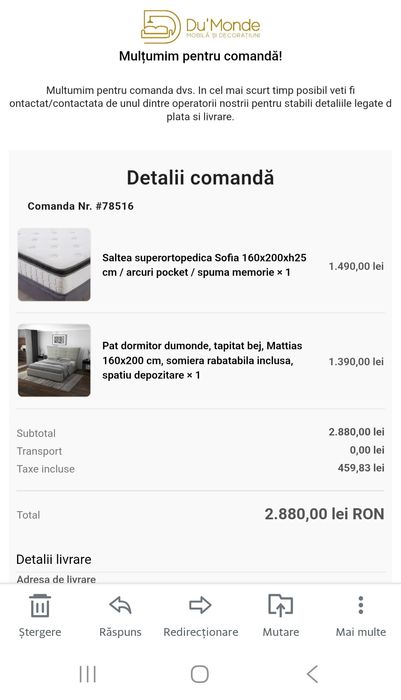Saltea pat noua 160x200