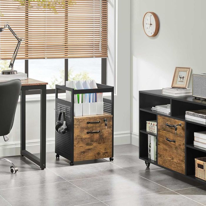 Dulap mobil RollBox 2 sertare, design industrial |S 614193 RusticBrown