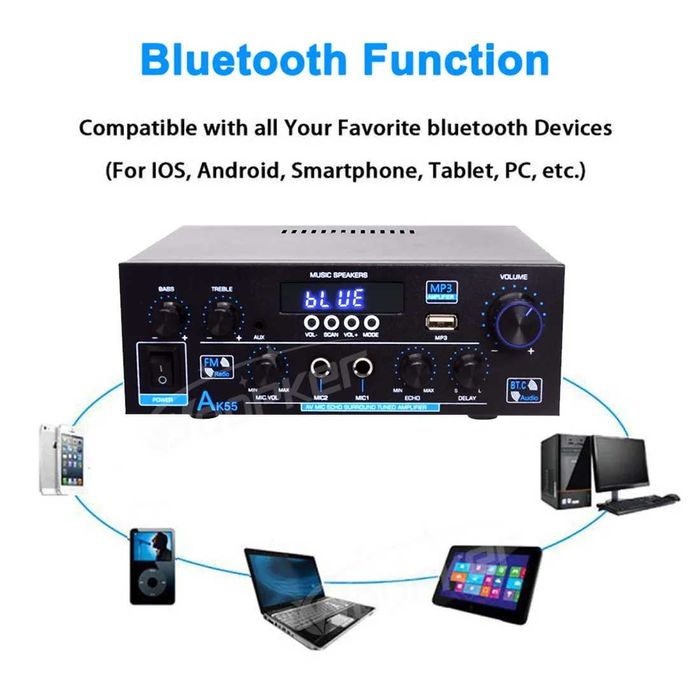 Amplificator  AK55 70W+70W reali  HIFII Bluetooth  Telecomand radio FM