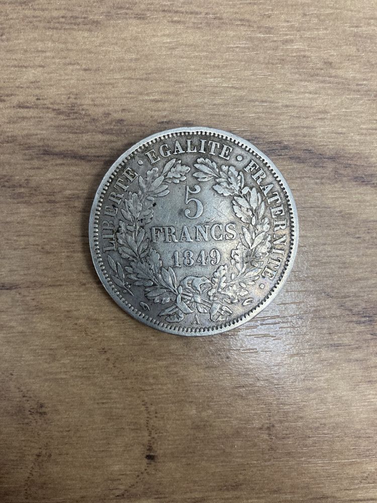 Сребърна монета 5 франка 1849г.