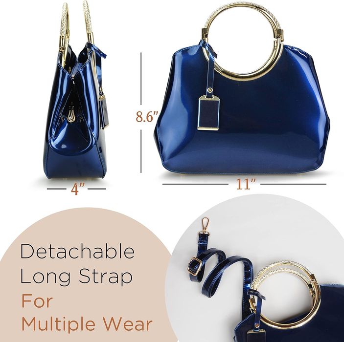 Geanta de mana pentru umar femei Satchel Charm Glossy Metal Grip