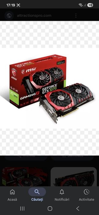 Placa video Nvidia GTX 1070 MSI Gaming X de 8GB