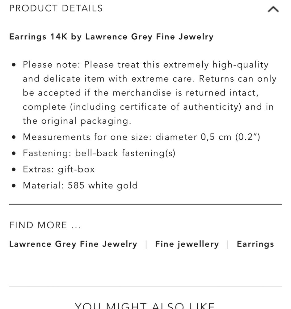 Cercei micuti aur 14k Lawrence Grey Jewellery