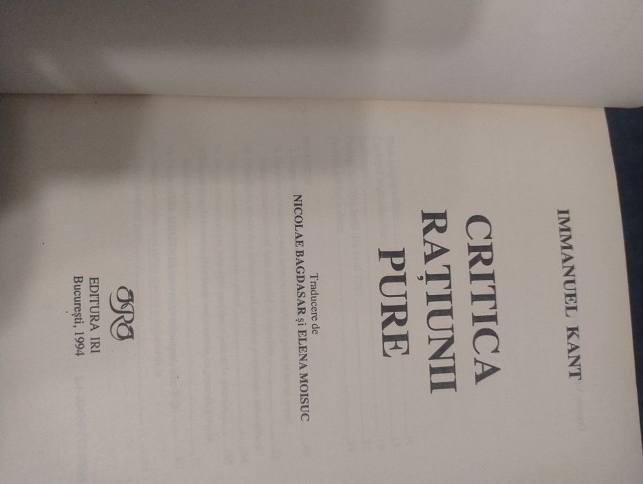 Critica rațiunii pure de Immanuel Kant