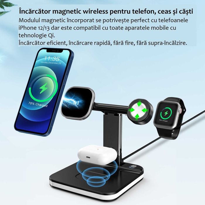 Incarcator wireless universal 5in1 Compatibil iOS 12, Android iQ