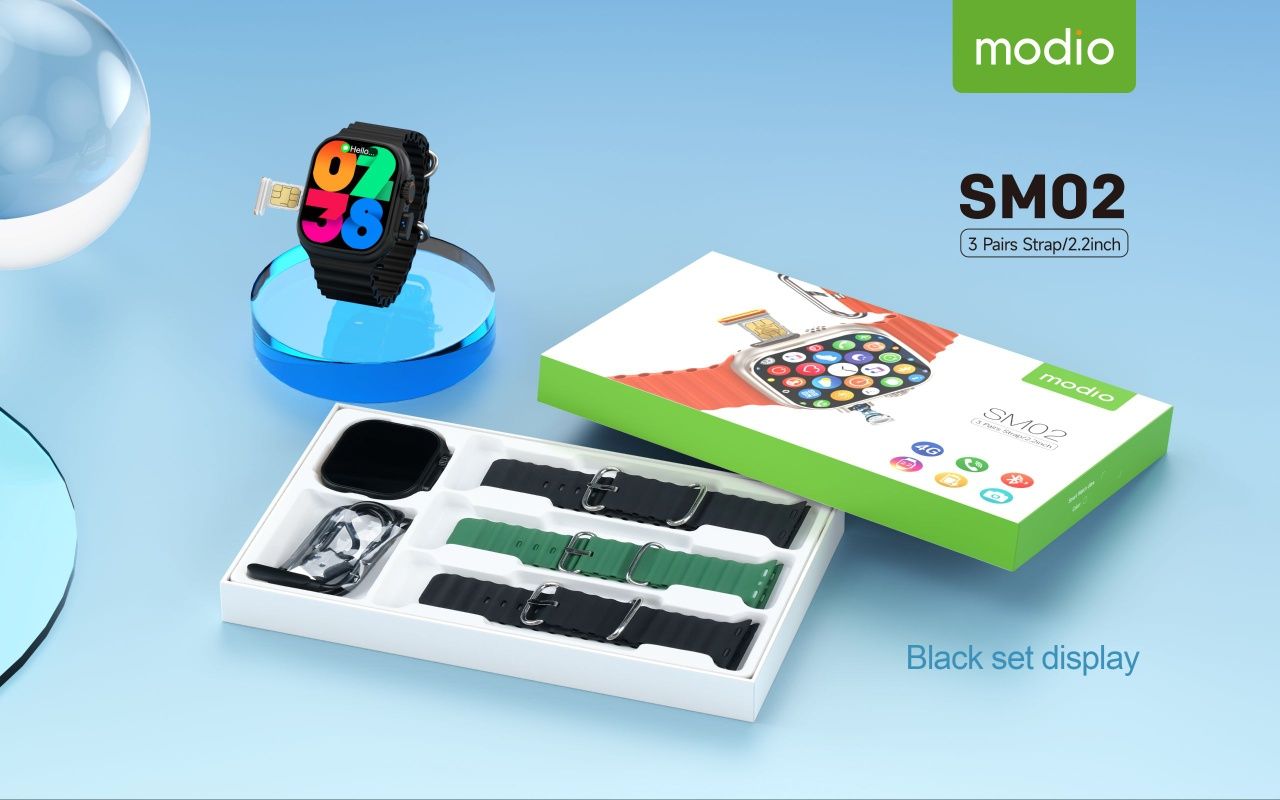 Modio Sm02 Смарт-часы Камера Sim-карта 4g Три 3 пары ремешка