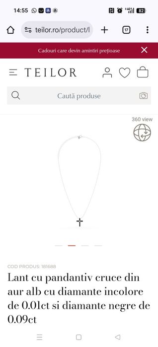 Lant aur alb Teilor 14k cu cruciulita diamante negre