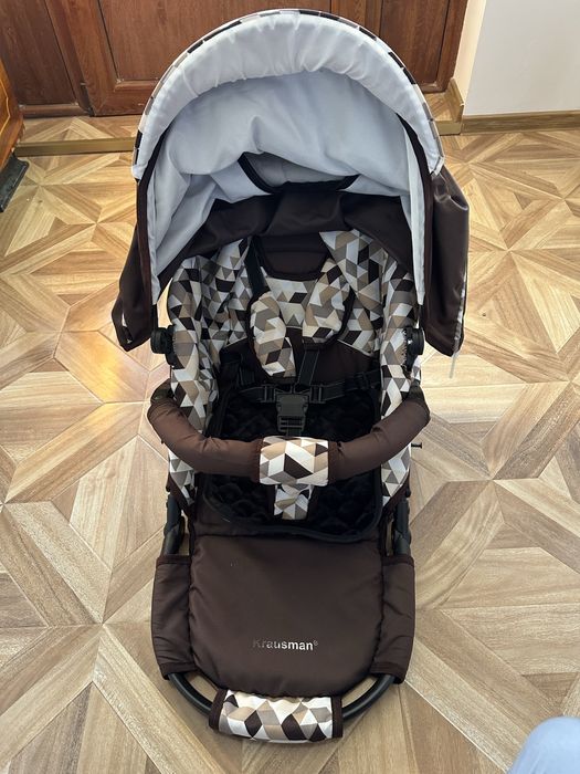 Carucior Krausman 3 în 1/Roti mari cu camera/Suspensie/Maro