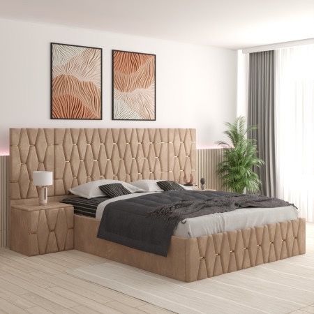 Pat Tapitat Cu Noptiere Tapitate Si Extensii