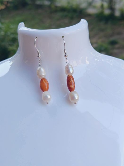 Vechi cercei din argint de 925, perle de cultura si chihlimbar