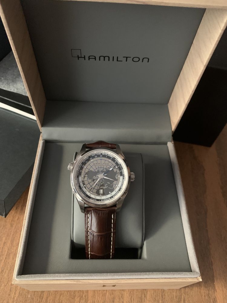 Hamilton Jazzmaster GMT World Map Dial Leather Mens Watch