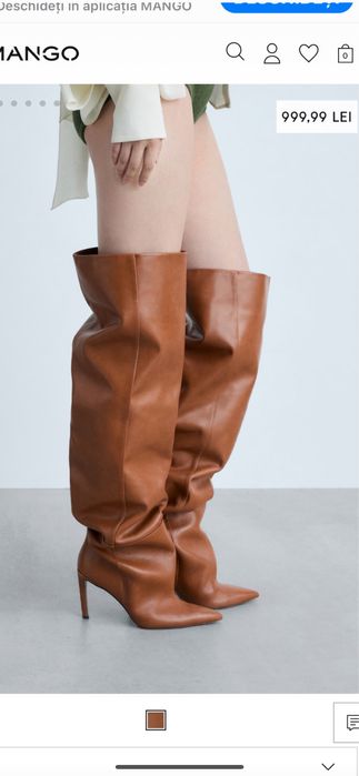 Cizme peste genunchi piele Mango