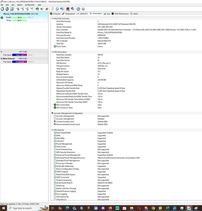 Solid-State Drive SSD Micron 256GB 2.5inch SATA3, 6Gb/s, MTFDDAK256TBN