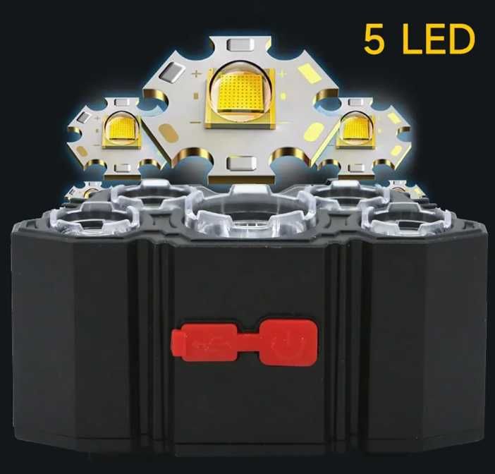 Lanternă de cap cu 5 LED-uri, reîncărcabilă, pentru pescuit,munte etc