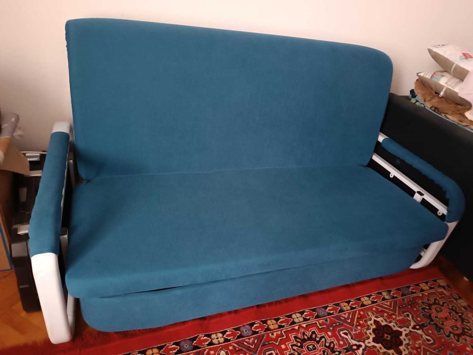 Canapea extensibila cu lada depozitare Maria turcoaz 150x190cm