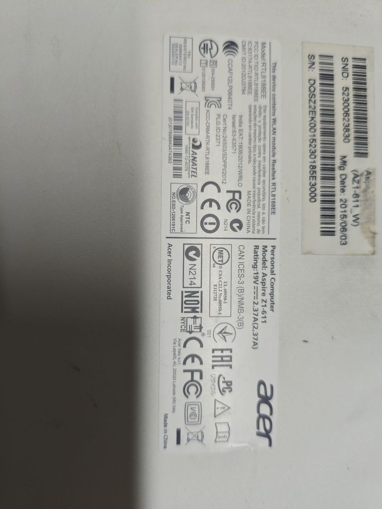 Acer Aspire Z1-611, J1900, 4 Gb Ram 19.5" Монит