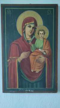 Автентична голяма стара икона старинна икона Богородица със Младенеца