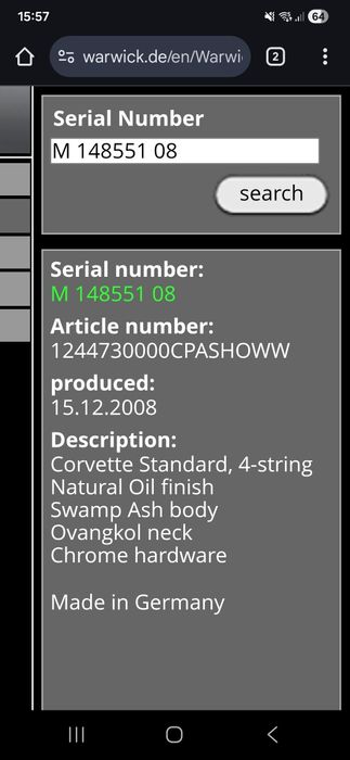 Warwick Corvette standard бас гитара