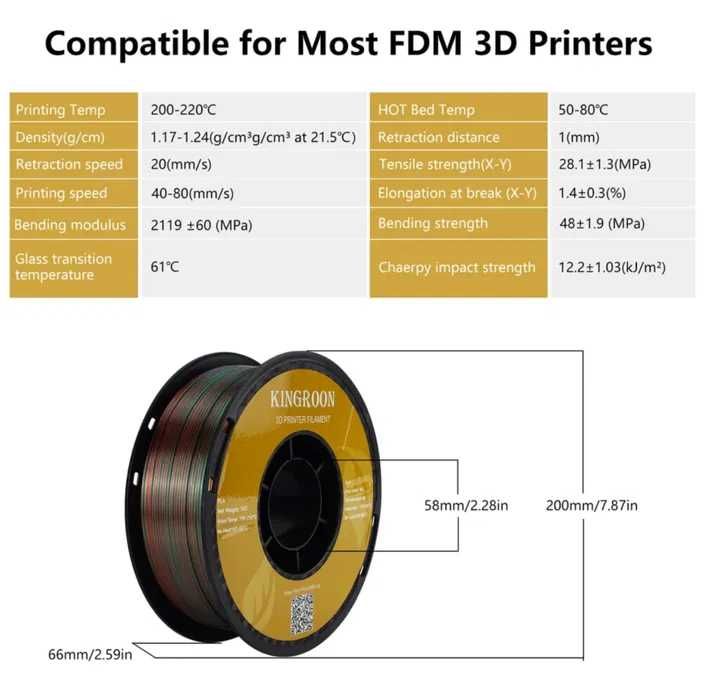 KINGROON PLA Silk Rainbow / ПЛА Силк Дъга Филамент FDM 3D