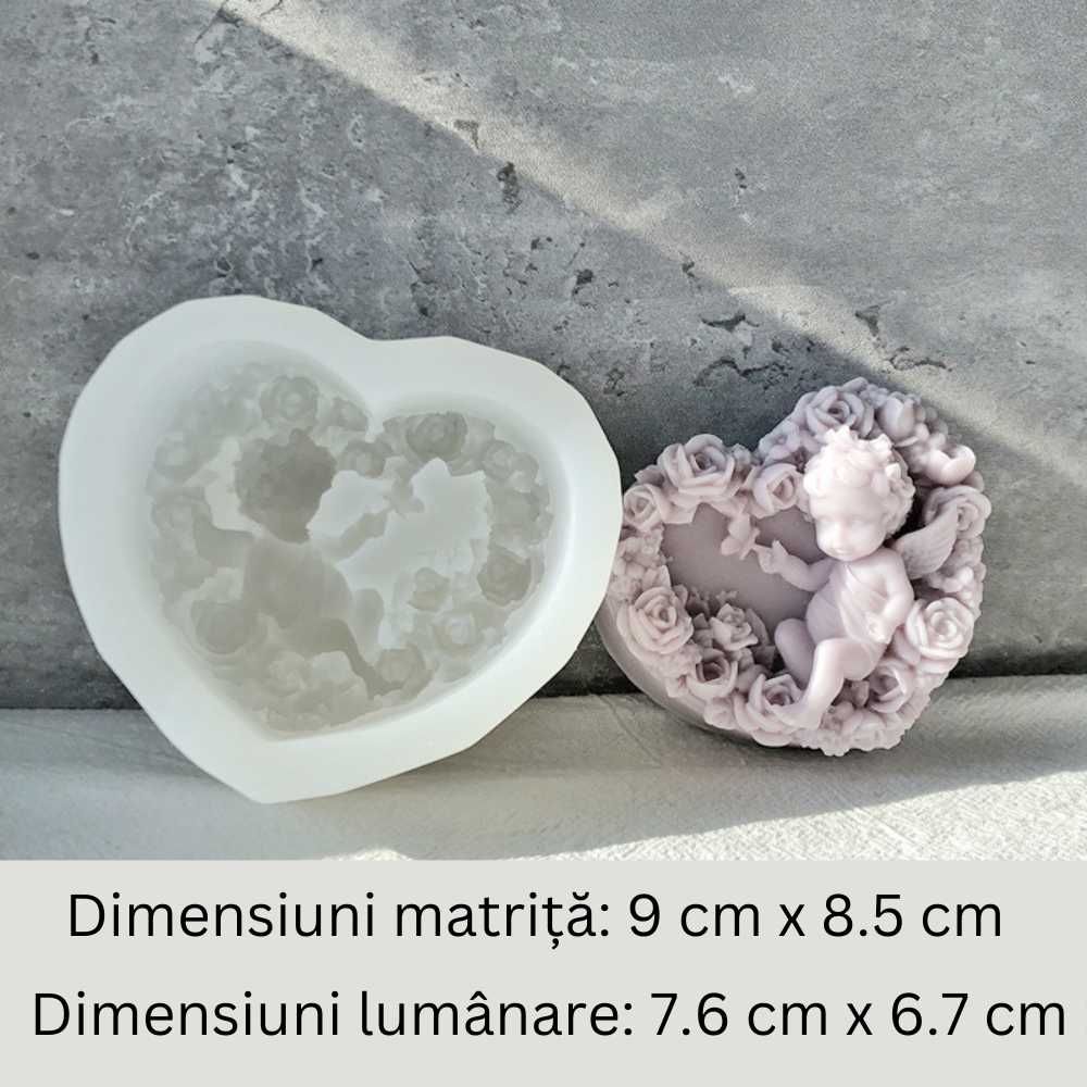 Matrita pentru lumanari, Milmatt, Inima cu ingeras, 90 x 85 x 30 mm