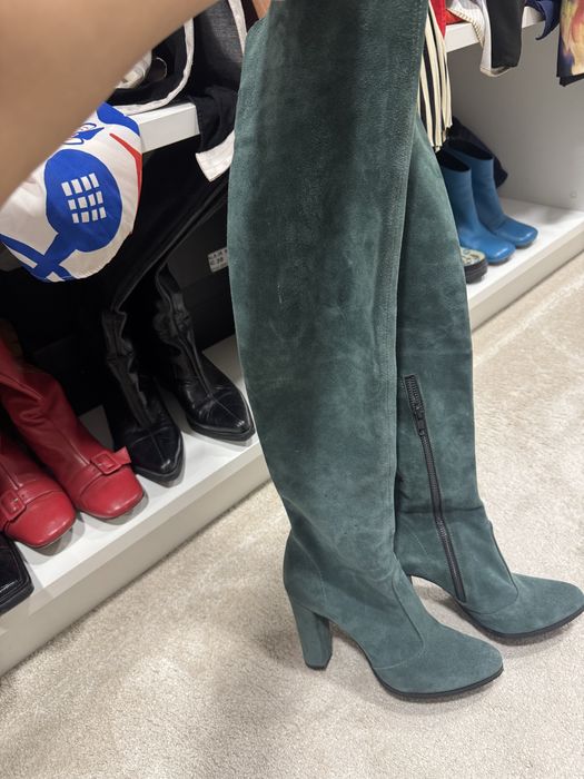 Чизми естествен велур , сини ботии зимни ботуши