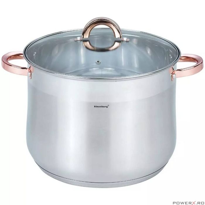 Oala din inox cu capac din sticla, diametru 28 cm, capacitate 13